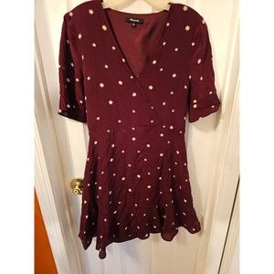 Madewell 100% Silk Dress Purple Star Size 6 Flounce Hemline V-Neck Celestial